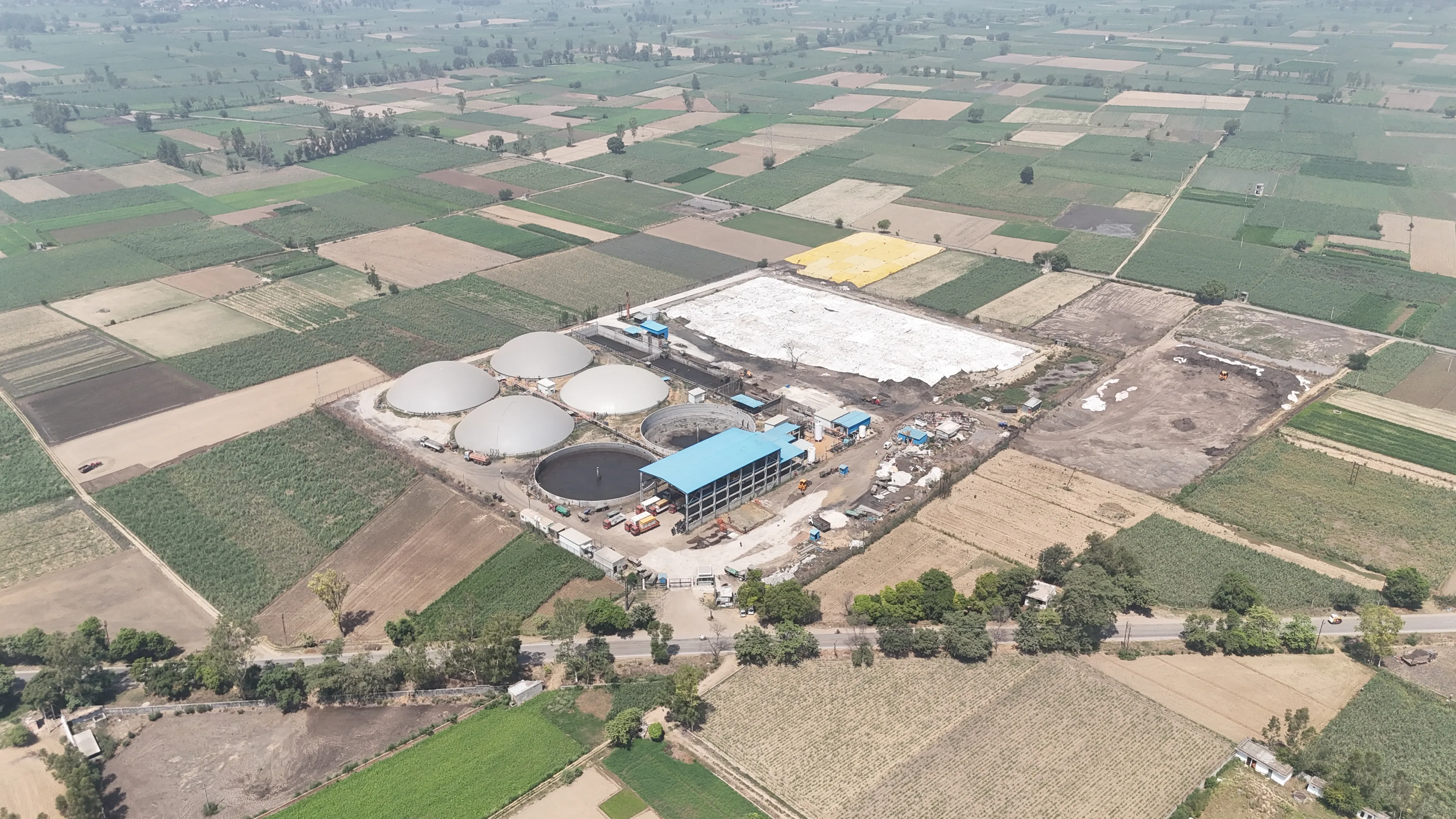 Aerial oblique view of the Circle CBG Meerut plant on its 12-acre Bahadurpur site