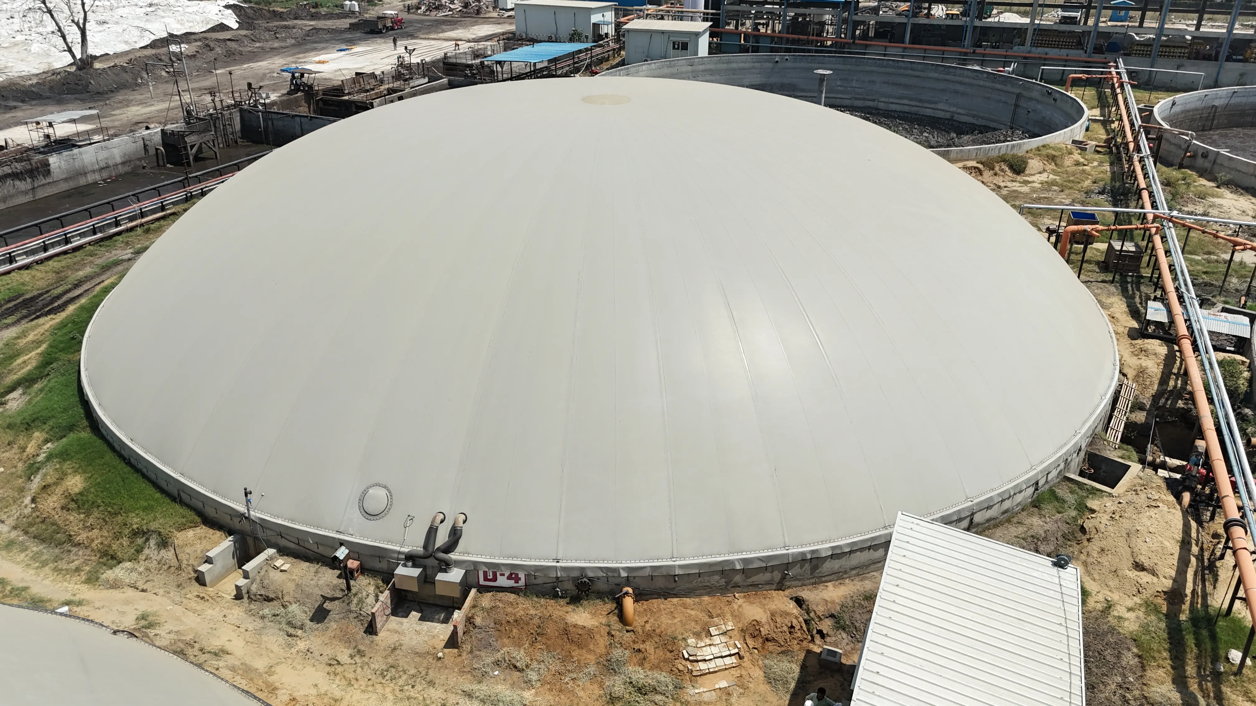 Overhead view of a single digester dome at the Circle CBG Meerut plant