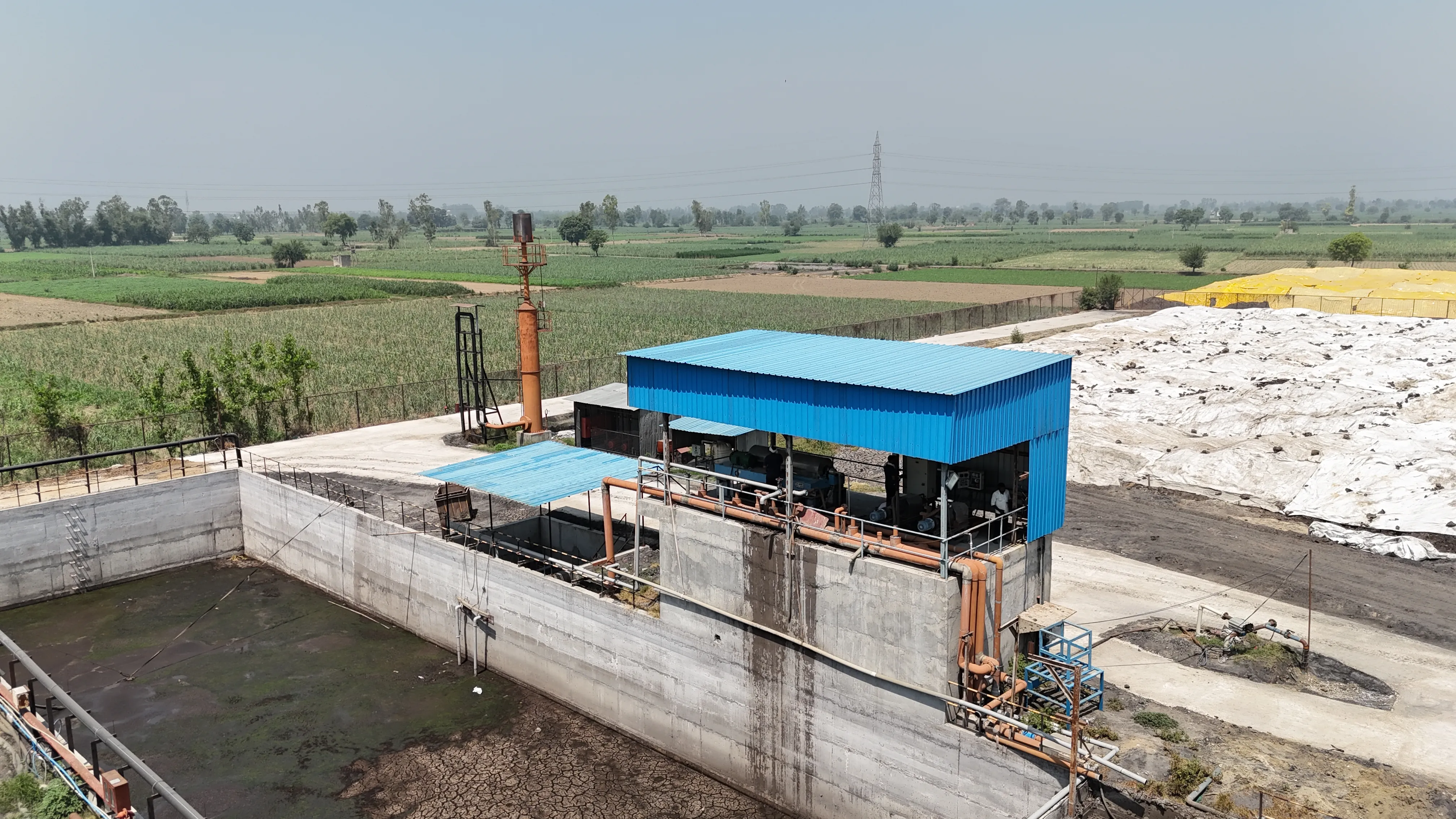 Aerial view of the feedstock dilution and equalisation building at the Circle CBG Meerut plant