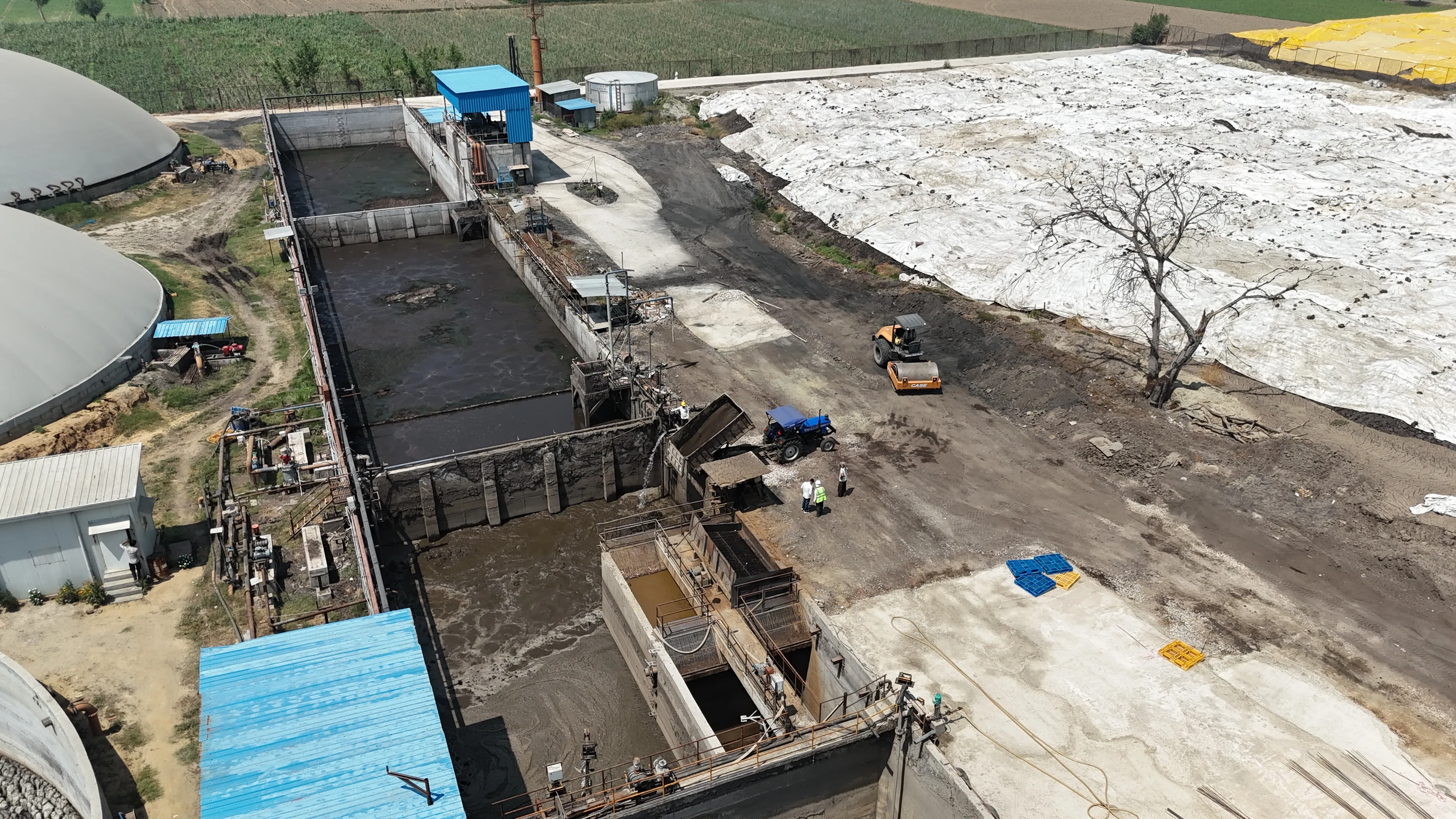 Aerial view of the pressmud and dewatering area at the Circle CBG Meerut plant